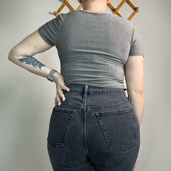 Free People Gray Ribbed Wrap Shirt Small - Picture 2 of 11